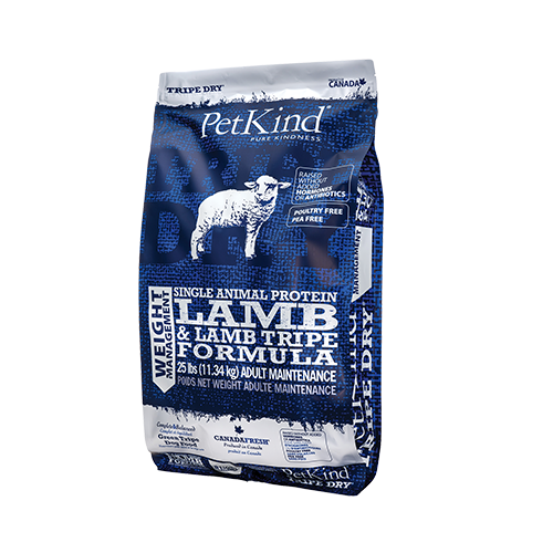 PETKIND TRIPE DRY SINGLE ANIMAL PROTEIN LAMB & LAMB TRIPE WEIGHT MANAGEMENT FORMULA DRY DOG FOOD 25LB