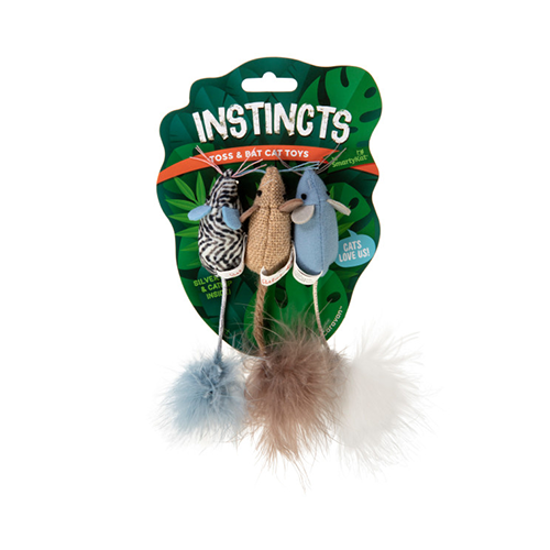 INSTINCTS BY SMARTYKAT CATNIP CARAVAN. HAPPYNIP SILVERVINE & CATNIP TOSS AND BAT PLUSH MICE CAT TOYS, SET OF 3