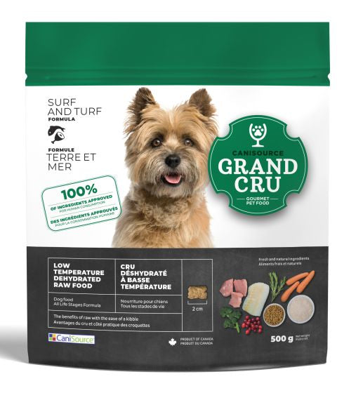 CANISOURCE GRAND CRU LOW TEMPERATURE DEHYDRATED RAW SURF & TURF FORMULA DOG FOOD 500G