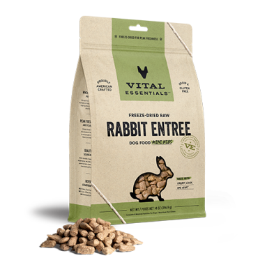 VITAL ESSENTIALS FREEZE-DRIED RAW RABBIT ENTREE DOG FOOD MINI NIBS 14 OZ