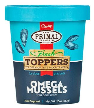 PRIMAL FROZEN OMEGA MUSSELS FRESH TOPPER CAT - DOG 16 OZ.