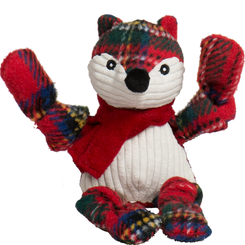 TARTAN TIDINGS FOX KNOTTIE – DURABLE HOLIDAY PLUSH DOG TOY LG