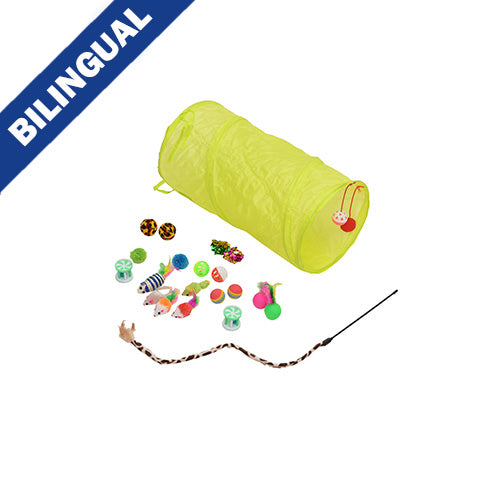 PETPALS GROUP TOY COMBO WITH TUNNEL & TEASING TOY YELLOW SMALL CAT TOY