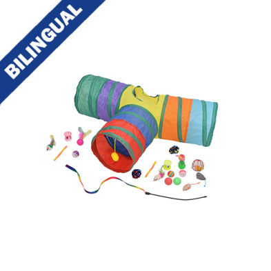 PETPALS GROUP TOY COMBO WITH TUNNEL & TEASING TOY MULTI COLOR SMALL CAT TOY