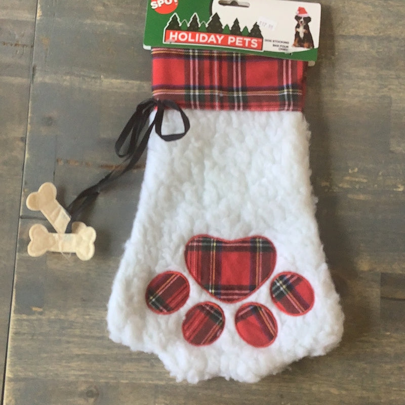 SPOT HOLIDAY- 2-BONE PLAID PAWPRINT PET STOCKING