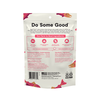 OPEN FARM GRAIN FREE JERKY STRIPS WILD-CAUGHT SALMON RECIPE DOG TREATS 13OZ
