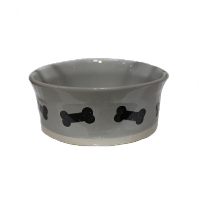 PETRAGEOUS STAMPED BONES GRAY & NEUTRAL 5" PET DISH