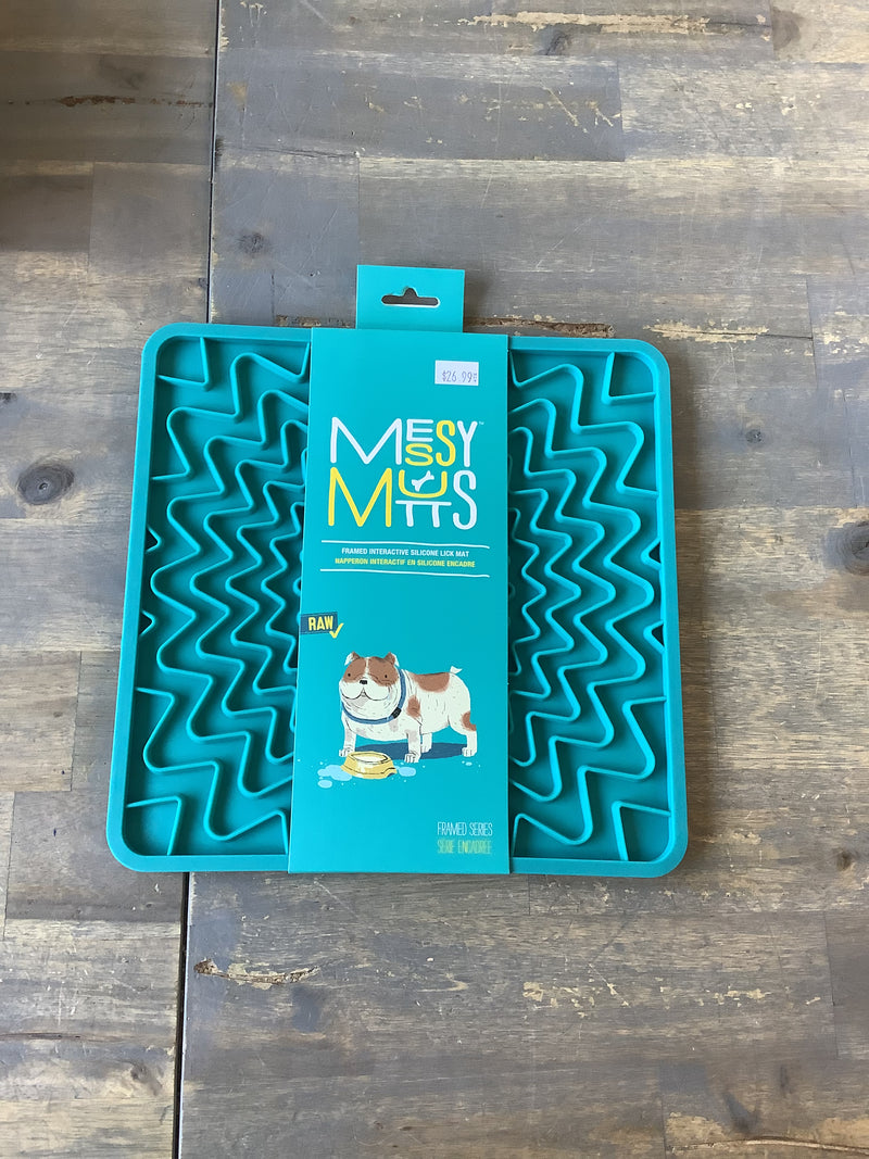 MESSY MUTTS - FRAMED SILICONE INTERACTIVE LICKING MAT 10X10, BLUE