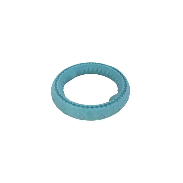 MESSY MUTTS - TOTALLY POOCHED CHEW N’ TUG RUBBER RING 6.5”, TEAL