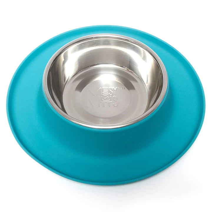 MESSY MUTTS - SILICONE FEEDER WITH STAINLESS BOWL 1.5 CUPS, MED, TEAL