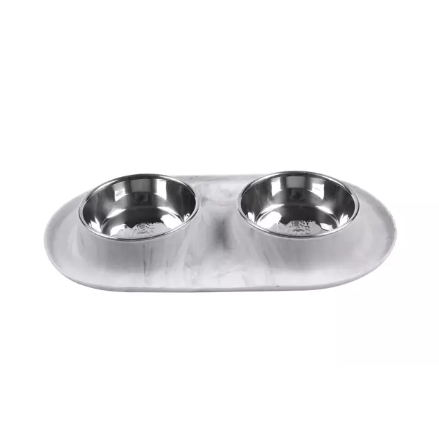 MESSY MUTTS - DOUBLE SILICONE FEEDER WITH STAINLESS BOWLS 3 CUPS, LRG, MARBLE