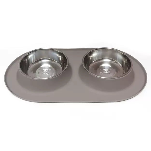 MESSY MUTTS - DOUBLE SILICONE FEEDER WITH STAINLESS BOWLS 6 CUPS, XL, GREY