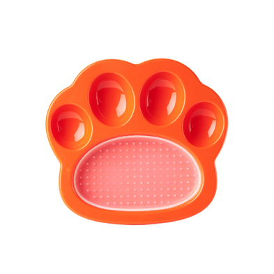PETDREAMHOUSE PAW 2-IN-1 MINI SLOW FEEDER DISH & LICK MAT FOR CATS AND SMALL DOGS ORANGE