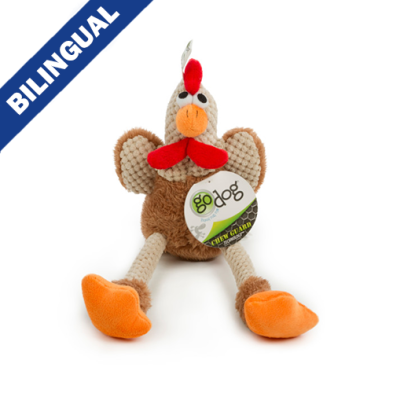 GODOG CHECKERS SKINNY CHECKERS ROOSTER BROWN SMALL DOG TOY