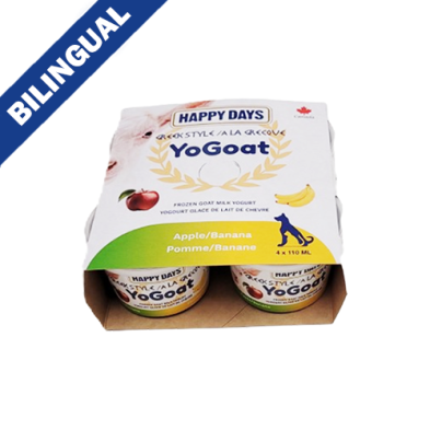 HAPPY DAYS YOGOAT WITH APPLE AND BANANA GREEK STYLE FROZEN GOAT MILK YOGURT 4 X 110ML