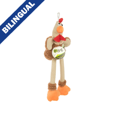 GODOG CHECKERS SKINNY CHECKERS ROOSTER BROWN LARGE DOG TOY