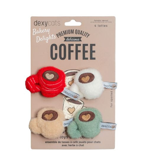 DEXYPAWS PLUSH CAT TOYS, COFFEE 4PC