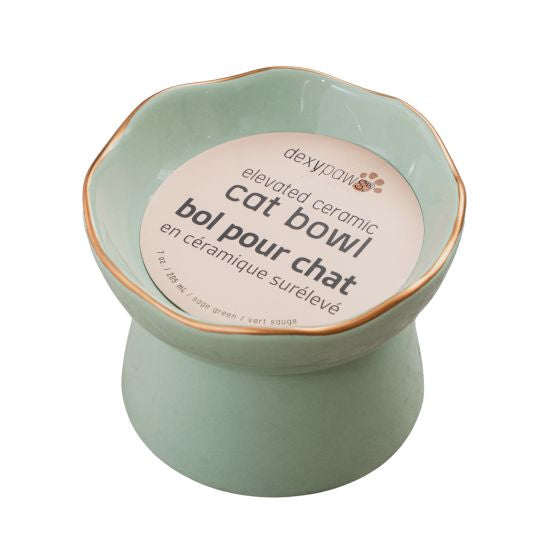 DEXYPAWS RAISED CERAMIC CAT BOWL, SAGE GREEN 7.75OZ CAT 1PC