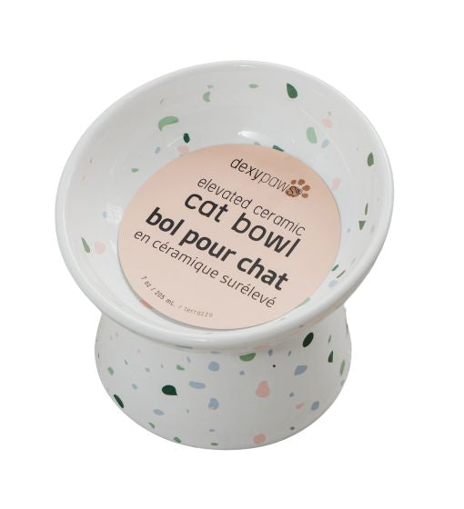 DEXYPAWS RAISED CERAMIC CAT BOWL, TERRAZZO 8.8OZ CAT 1PC