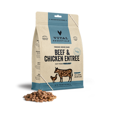 VITAL ESSENTIALS FREEZE-DRIED RAW BEEF & CHICKEN ENTREE CAT FOOD MINI NIBS 12 OZ