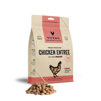 VITAL ESSENTIALS FREEZE-DRIED RAW CHICKEN ENTREE CAT FOOD MINI NIBS 12 OZ