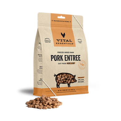 VITAL ESSENTIALS FREEZE-DRIED RAW PORK ENTREE CAT FOOD MINI NIBS 12 OZ
