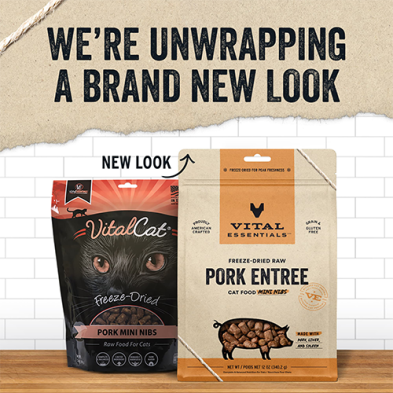 VITAL ESSENTIALS FREEZE-DRIED RAW PORK ENTREE CAT FOOD MINI NIBS 12 OZ