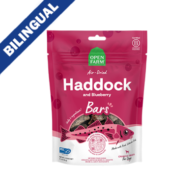 OPEN FARM AIR DRIED HADDOCK & BLUEBERRY BARS CRUNCHY DOG TREATS 4.1OZ