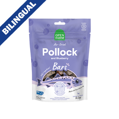 OPEN FARM AIR DRIED POLLOCK & BLUEBERRY BARS CRUNCHY DOG TREATS 4.1OZ