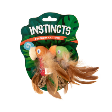 INSTINCTS BY SMARTYKAT LOVE MATES FEATHERY PLUSH HAPPYNIP SILVERVINE & CATNIP BIRD CAT TOYS, SET OF 2