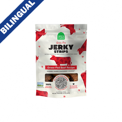 OPEN FARM GRAIN FREE JERKY STRIPS GRASS-FED BEEF RECIPE DOG TREAT 5.6O