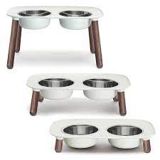 MESSY MUTTS - ELEVATED DOUBLE DOG FEEDER WITH STAINLESS BOWLS, ADJUSTABLE HEIGHT 3” TO 10”