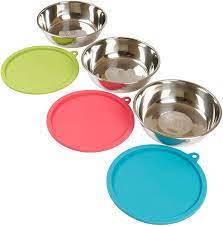 MESSY MUTTS 6PC SET - 3 STAINLESS BOWLS AND LIDS, MED (BLUE, GREEN, WATERMELON))