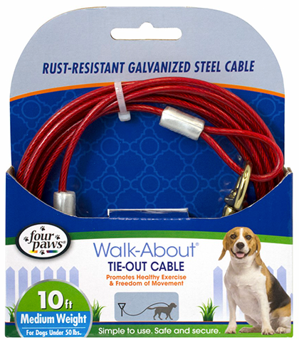 FOUR PAWS TIE-OUT CABLE MEDIUM WEIGHT RED 10&