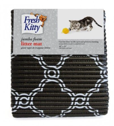 FRESH KITTY JUMBO FOAM LITTER MAT BLACK WHITE QUATREFOIL CAT 40 X 25IN