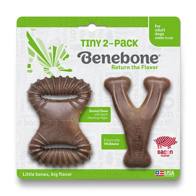 BENEBONE TINY 2-PACKS DENTAL CHEW AND WISHBONE BACON FLAVOR DOG CHEW (2 PACK)