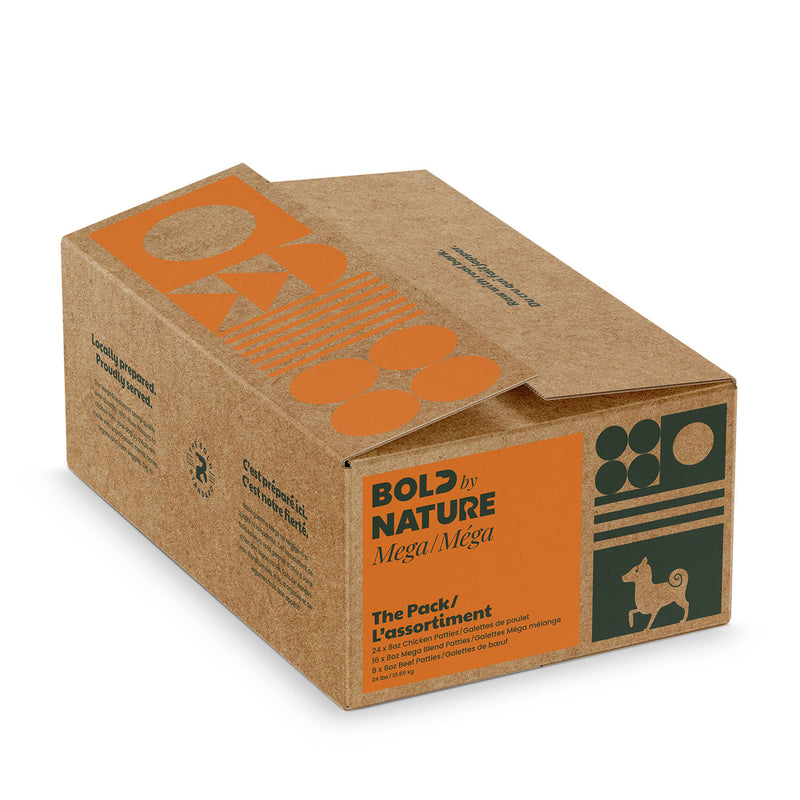 BOLD BY NATURE MEGA CHICKEN VARIETY BOX FROZEN DOG FOOD 24LB (48 X 8OZ PATTIES)