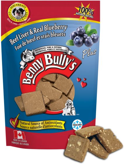 BENNY BULLY’S LIVER PLUS BLUEBERRY - 58G - FREEZE DRIED BEEF LIVER AND BLUEBERRY DOG TREATS