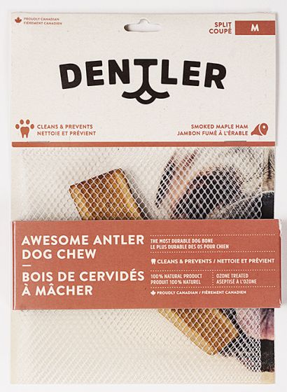 DENTLER ANTLER DOG CHEWS SPLIT SMOKED HAM - MEDIUM DOG