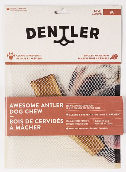 DENTLER ANTLER DOG CHEWS SPLIT SMOKED HAM - MEDIUM DOG