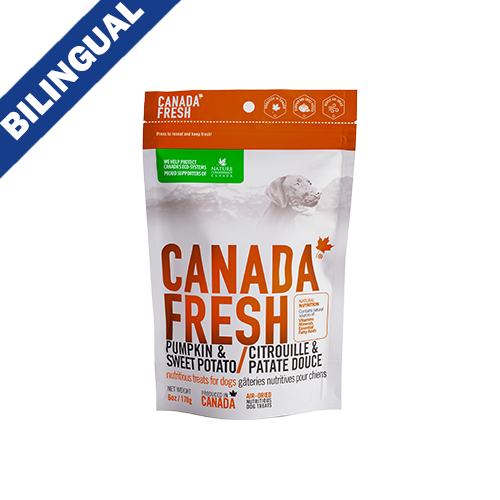 PETKIND  CANADA FRESH PUMPKIN & SWEET POTATO AIR-DRIED NUTRITIOUS DOG TREATS 6OZ