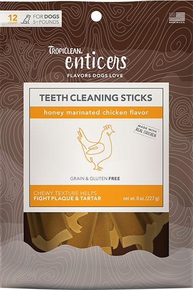 TROPICLEAN ENTICER TEETH CLEANING STICK HONEY MARINATED CHICKEN DOG 12PK